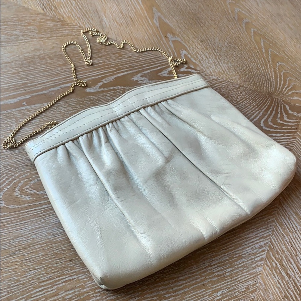 Vintage Grey Leather Clutch Evening Bag Chain Bag